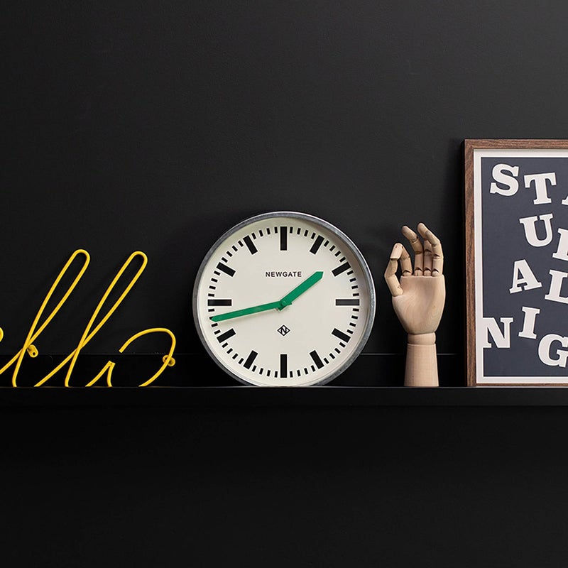 NEWGATEÂ® Luggage Wall Clock | Modern Retro Metal Station Clock | 30cm | Deep galvanised Metal case with Green Hands | Contemporary Vintage Style for Kitchen, Living Room or Office - Image 3